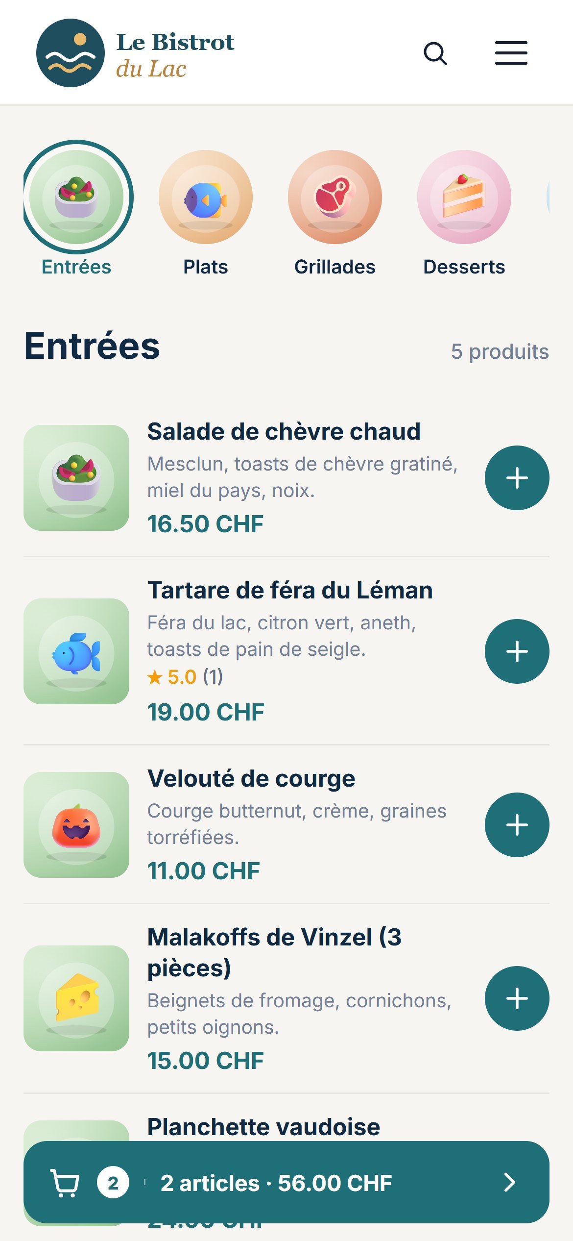 Boutique en ligne d’un restaurant sur un téléphone
