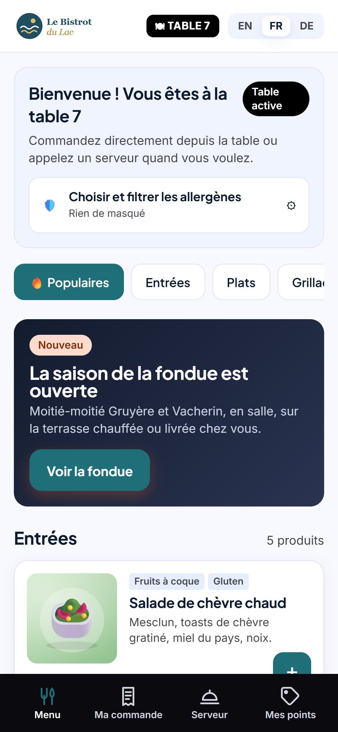 Menu QR d’une table sur un téléphone